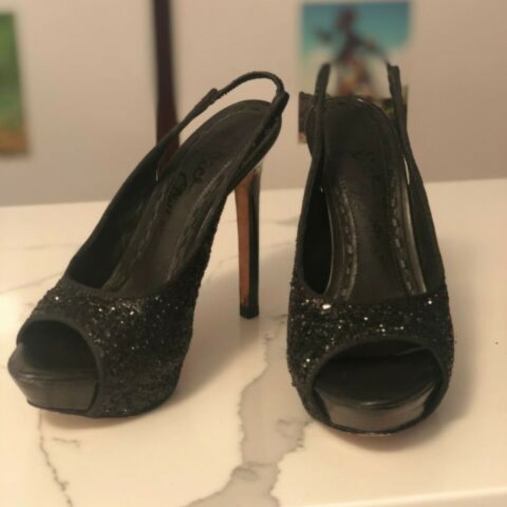 ALICE + OLIVIA Black Jewel Slingback open toe pump
